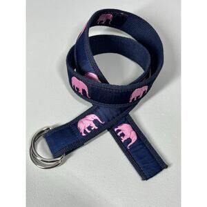 The Belted Cow Ribbon D Ring Belt Elephant Print S Navy Pink Made Maine USA